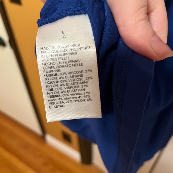 Lark & Ro Solid Royal Blue A-Line Dress V Neck 3/4 Sleeves Skater Fit and Flare - Picture 6 of 7